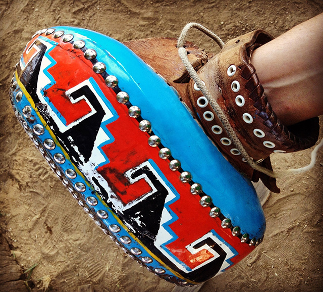 The players of Pelota Mixteca wear decorated gloves