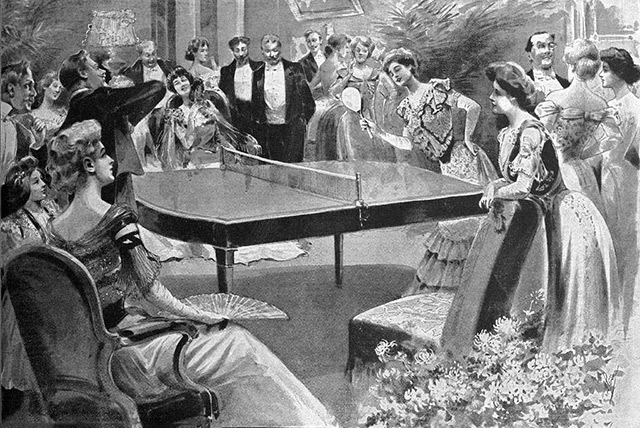 a table tennis party in 1901