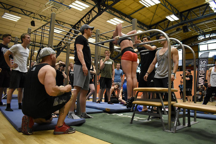dips fitness test demonstration on parallel bars